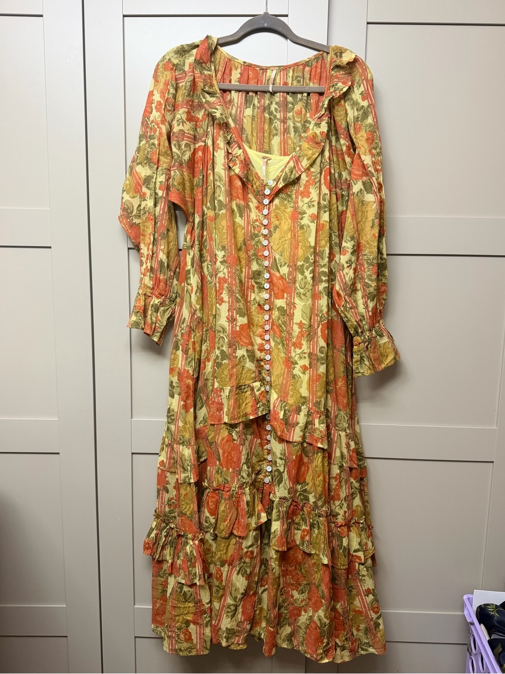 Free People Boho Button-Front Floral Maxi Dress size Small